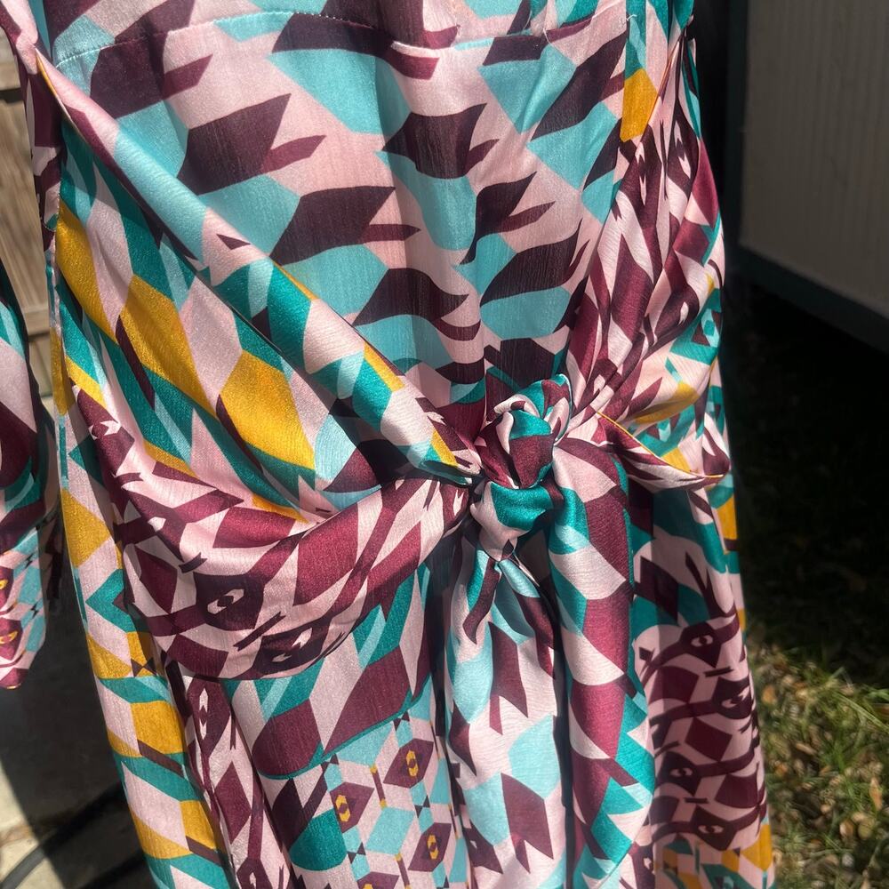 Aztec Patterned Maxi Dress Tie Waist Button Front Purple Multi Colored Flowy  Xl - Picture 4 of 10